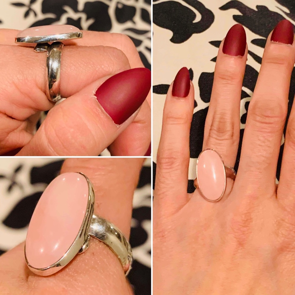 Taxco Sterling silver Rose Quartz ring adjustable
